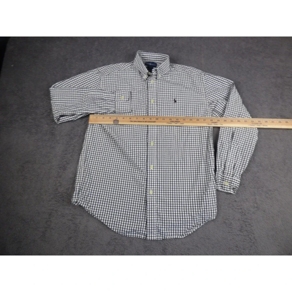 Ralph Lauren Kids Boys Navy White Gingham Check Button Down Shirt Size L Large